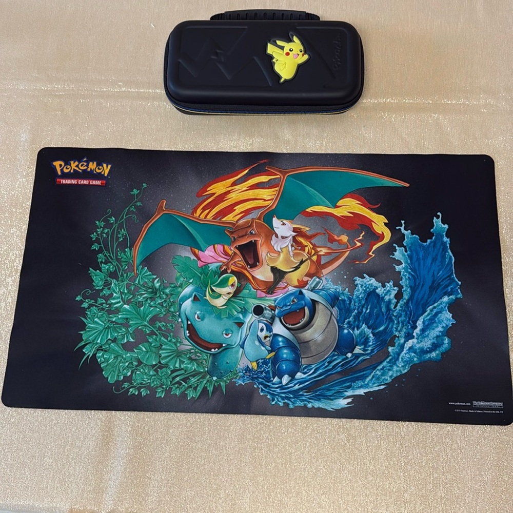 COPY - Pokemon trading card game mat & Nintendo Switch Pikachu case.